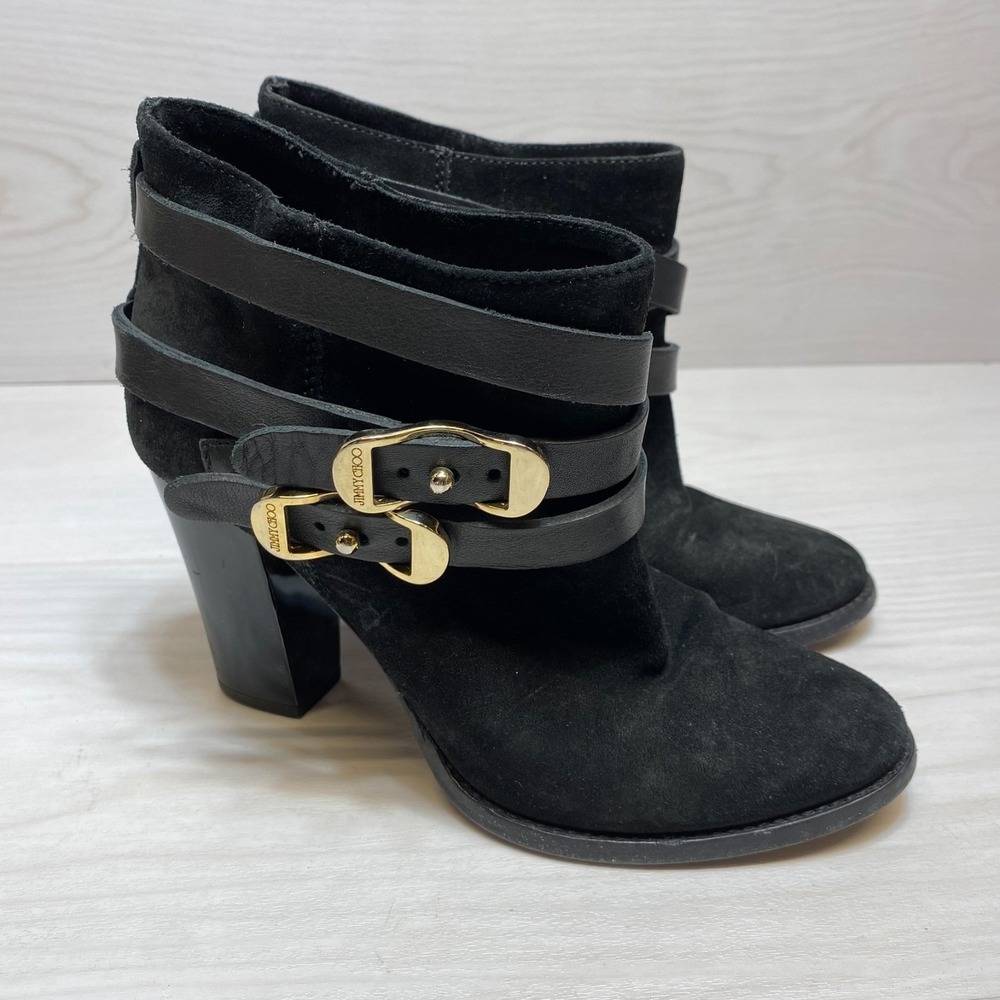 Jimmy Choo Melba Ankle Booties Womens Size 37 Black Leather Strap Buckle Accent